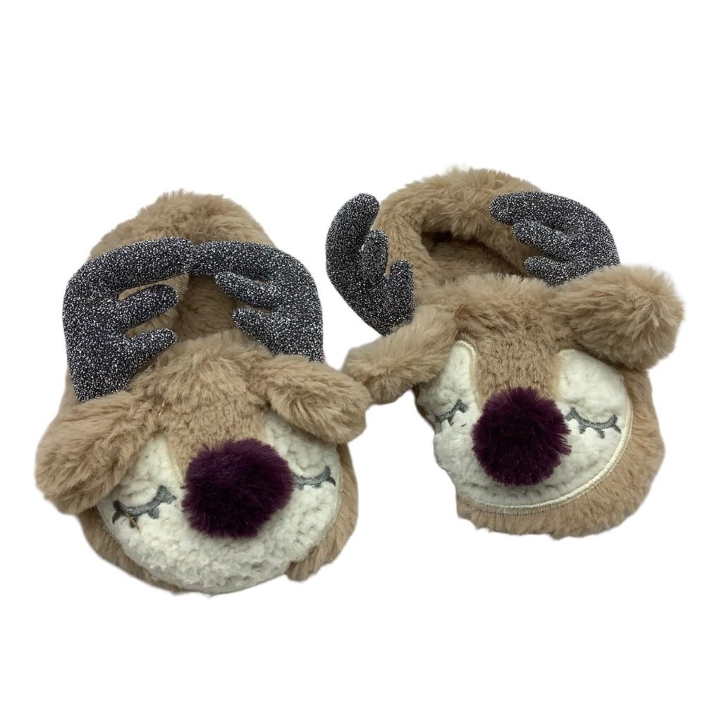 Kensie‎ Girl Reindeer Slippers Toddler Girly Sz 9/10 Glitter Antlers Cute Kawaii